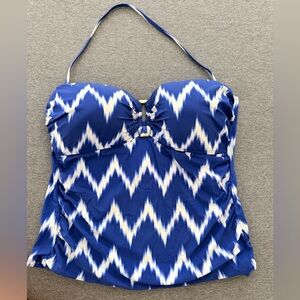 La Blanca Blue and White Zigzag Bandeau Tankini Top